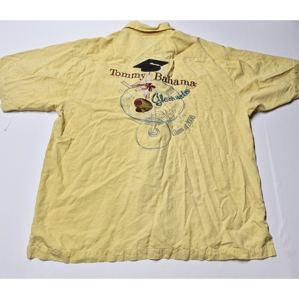 Tommy Bahama Silk Shirt XL Yellow Glassmates Class of 2006 Martini Embroidered